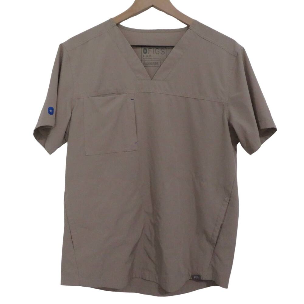 FIGS Womens Sz S Beige Environmentally Awesome Collection Scrub Top V Neckline